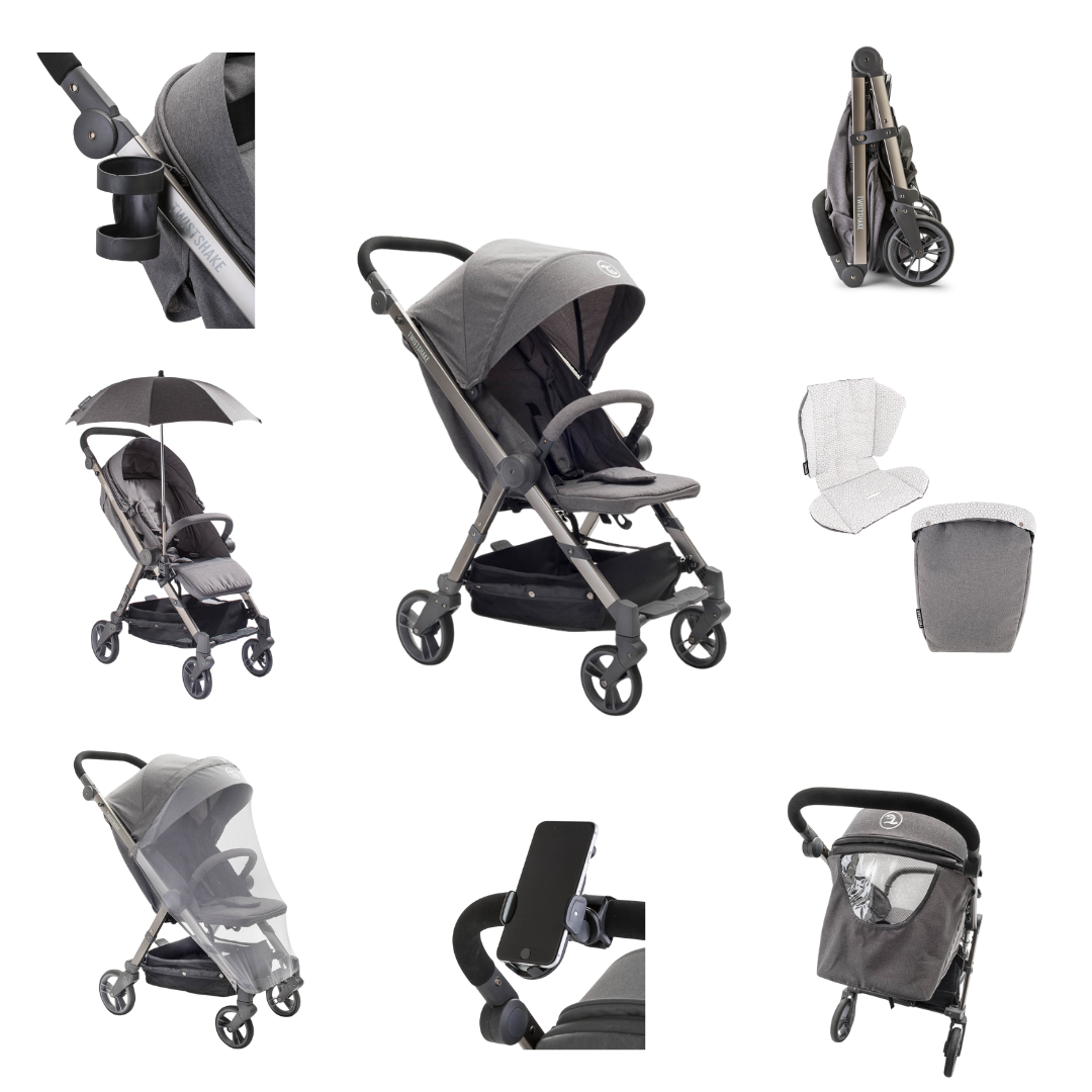 Conjunto Completo Carrinho Twistshake + 6 Acessórios Cinza
